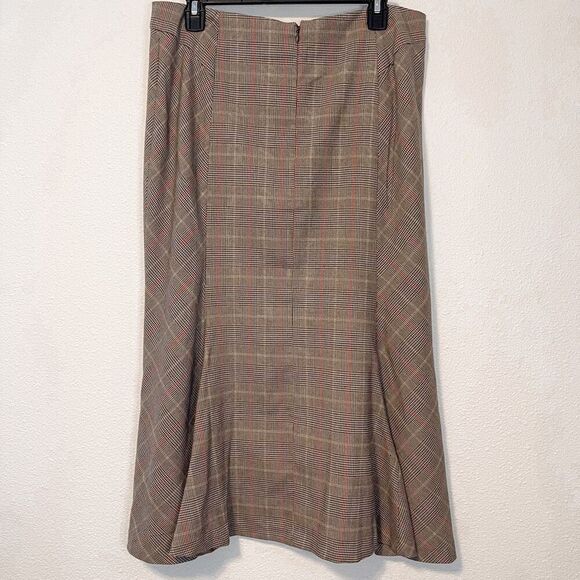 Vintage Plaid Houndstooth Brown Harve Benard Midi Skirt Size 10 - Picture 3 of 7